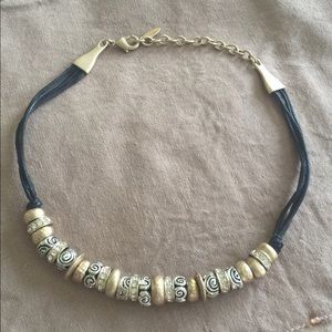 COPY - Necklace black rope with gold tone stones